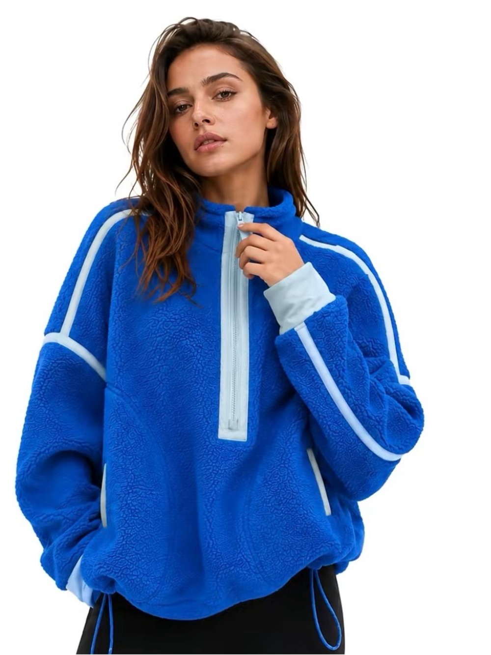Cropped Blue Fleece Pullover Jacket